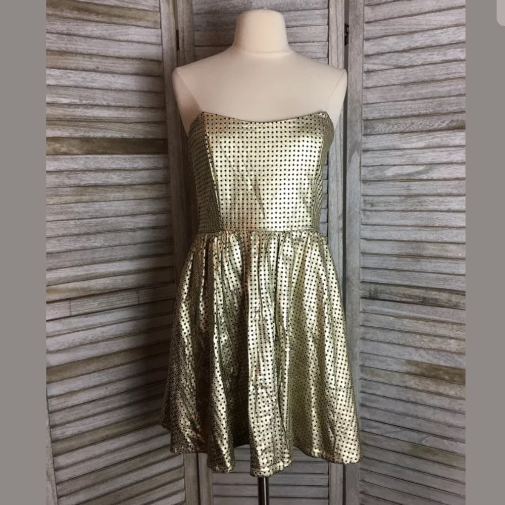 Gold Star Print Mini Dress Sz L Nwt flaw - Picture 1 of 7